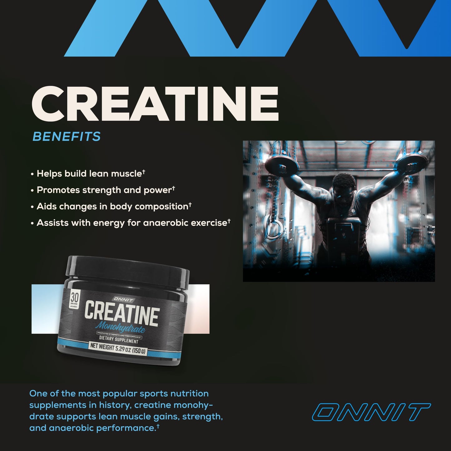 ONNIT Creatine Monohydrate Powder, Creatine Powder Supplement That Promotes Strength and Power, 30 Servings per Tub, 5.29 oz