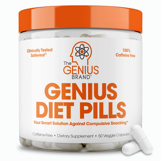 The Genius Brand - Genius Diet Pills for Weight Loss Support, 50 Veggie Capsules - Smart Appetite Suppressant for Women and Men - Natural 5-HTP & Saffron Supplement - Cortisol & Thyroid Support