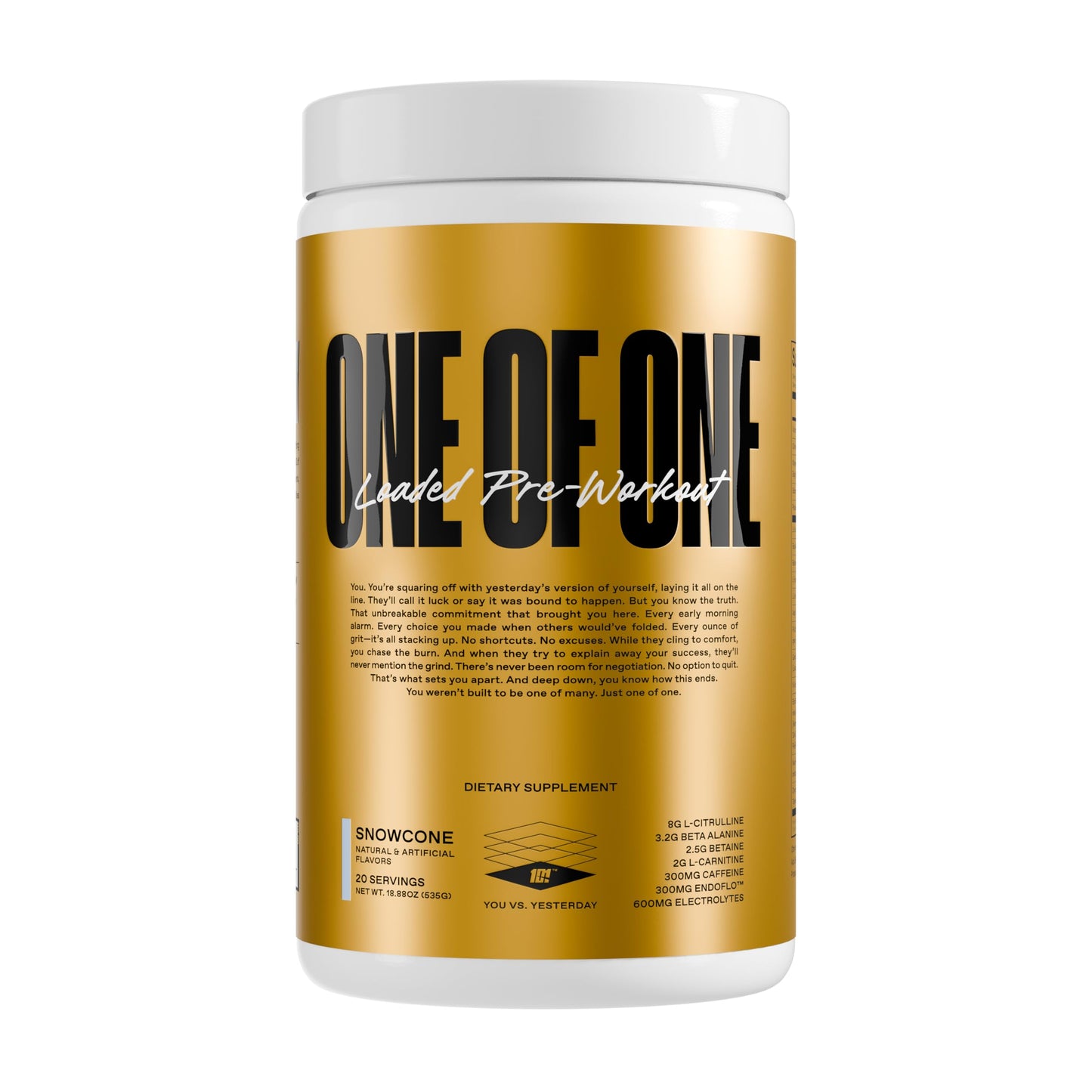 ONE OF ONE Loaded Pre-Workout - High-Stim Energy, Focus & Endurance with EndoFlo™, Genius Pure™ Alpha GPC, NeuroRush™, Dynamine®, No Crash, Gluten Free - Snow Cone