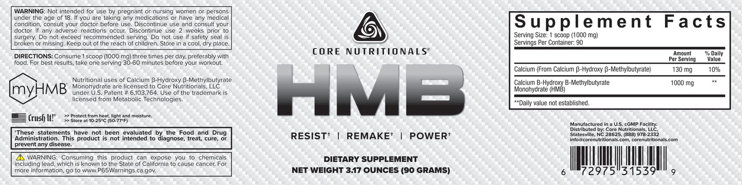 Core Nutritionals HMB, Muscle Recovery Support, 1G, 90 Servings
