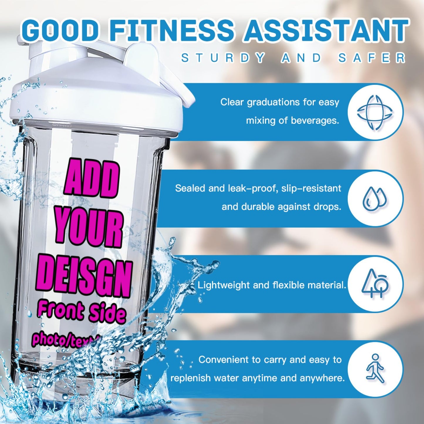 VUASYIE Customized Shaker Cups For Protein Shakes 500ml Fitness Water Cup 18oz Sport Bottles Add Your Design Picture Logo Text Gifts For Birthday Christmas Thanksgiving