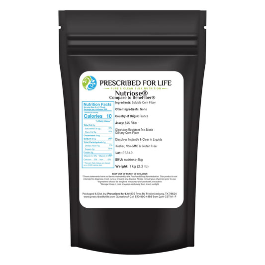 Prescribed For Life Nutriose Powder, Natural Fiber Supplement, Prebiotic Soluble Corn Fiber for Adults, Gluten Free, Vegan, Non GMO (1kg / 2.2lb)