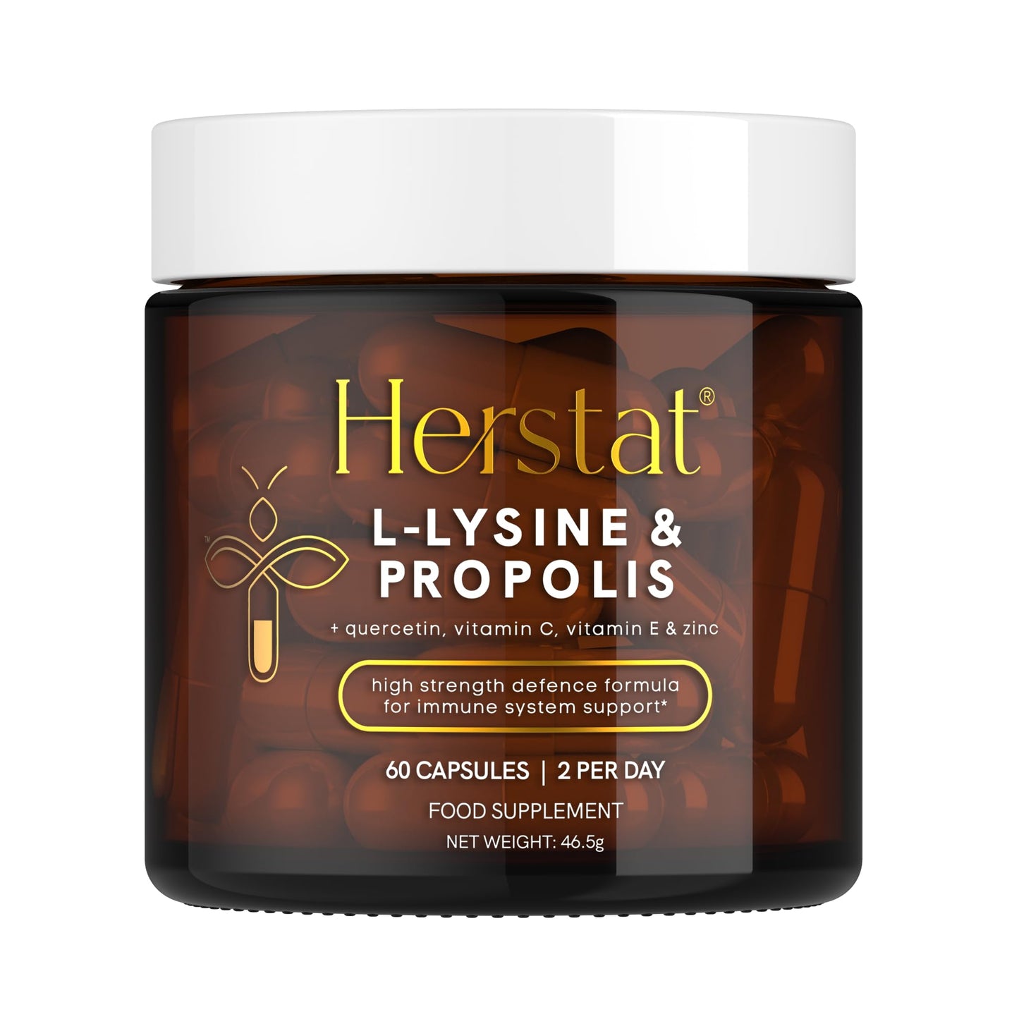 Herstat L-Lysine & Propolis Supplements High Potency L Lysine Immune Support Formula with 5:1 Propolis Extract, Quercetin, VIT C, VIT E and Zinc