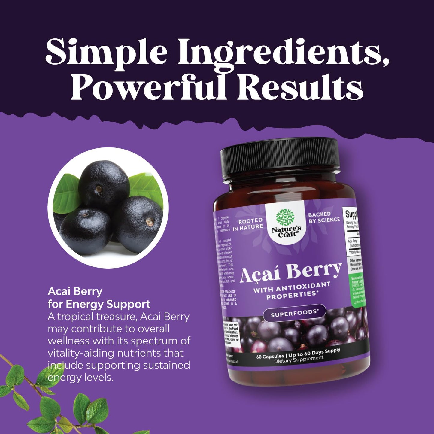 Natural Acai Berry Weight Loss Supplement Detox Products Antioxidant Superfood Cleanse and Burn Fat Improve Health Boost Energy and Digestion