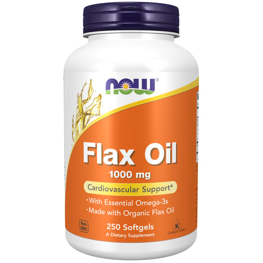 NOW Foods Supplements, Flax Oil 1,000 mg made with Organic Flax Oil, Cardiovascular Support*, 250 Softgels