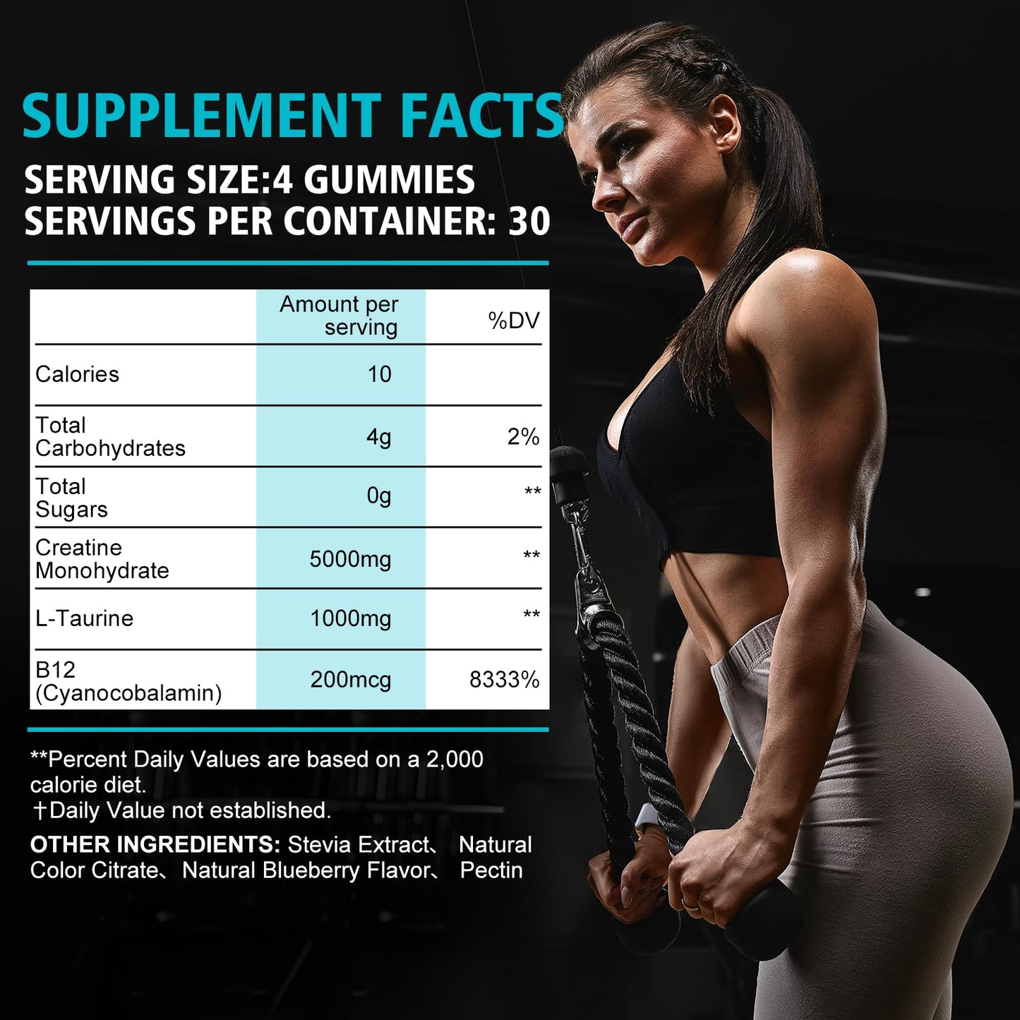 Beauty Bar Creatine Monohydrate Gummies,6200mg for Men & Women-120 Gummies,Sugar Free Chewable Creatine Monohydrate for Muscle Strength,Energy Boost,Blueberry Flavor
