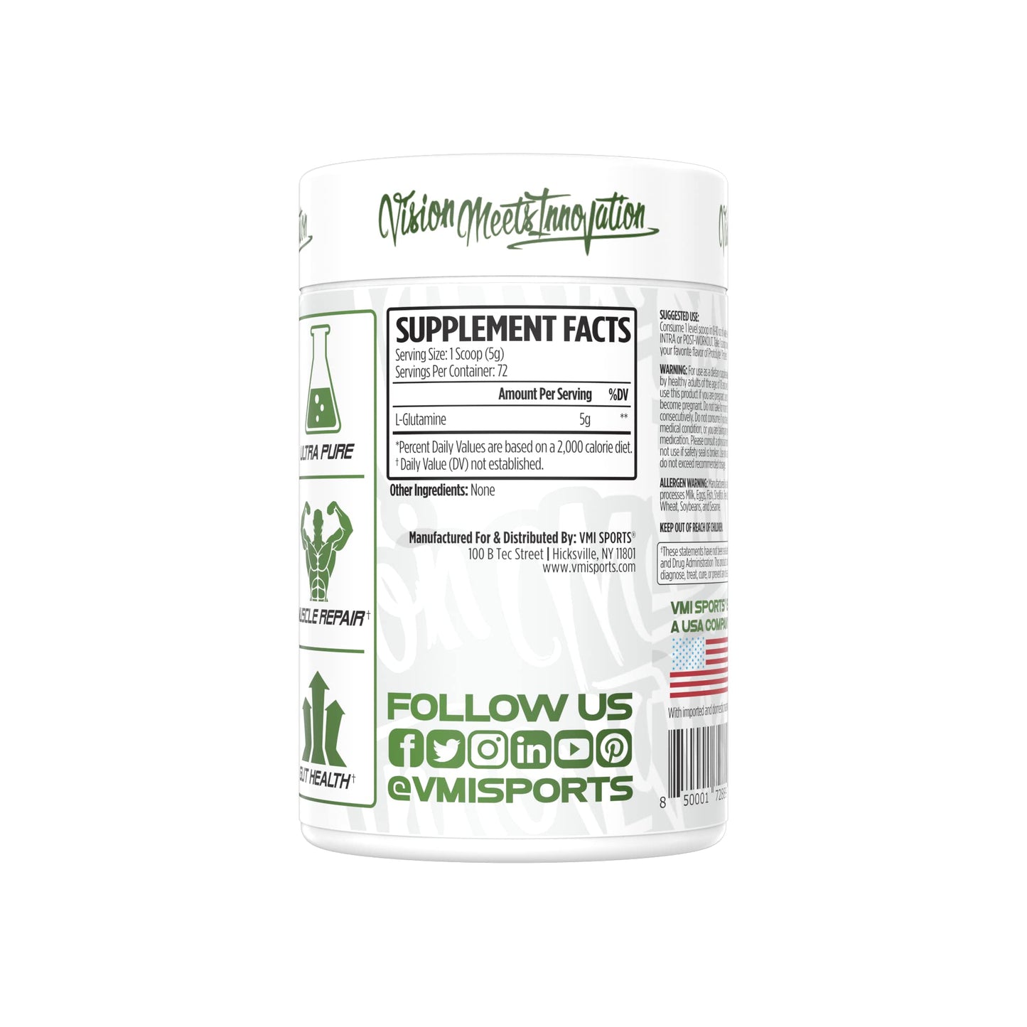 VMI Sports Glutamine Muscle Repair Powder Pure L-Glutamine | Muscle Repair & Recovery - Gut Health - Protein Synthesis | 5g per Serving - 72 Servings