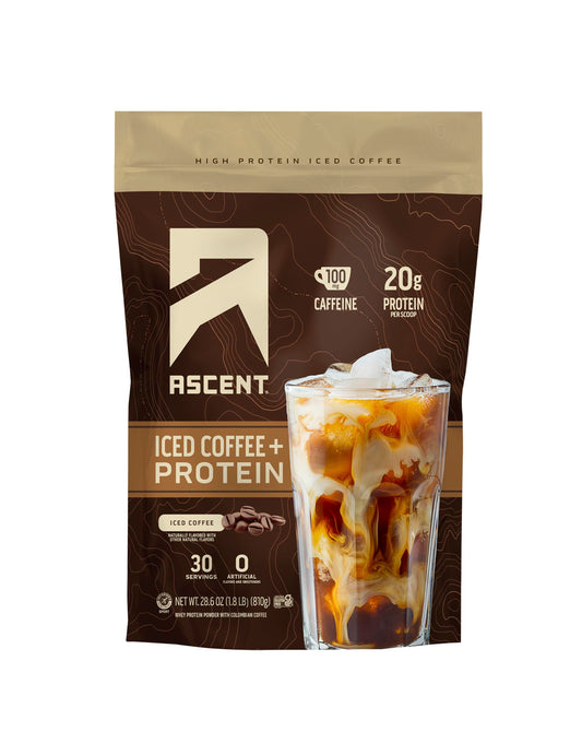 Ascent Iced Coffee Protein Powder - High Protein Coffee Powder, 20 g Protein & 100 mg Caffeine - 30 Servings