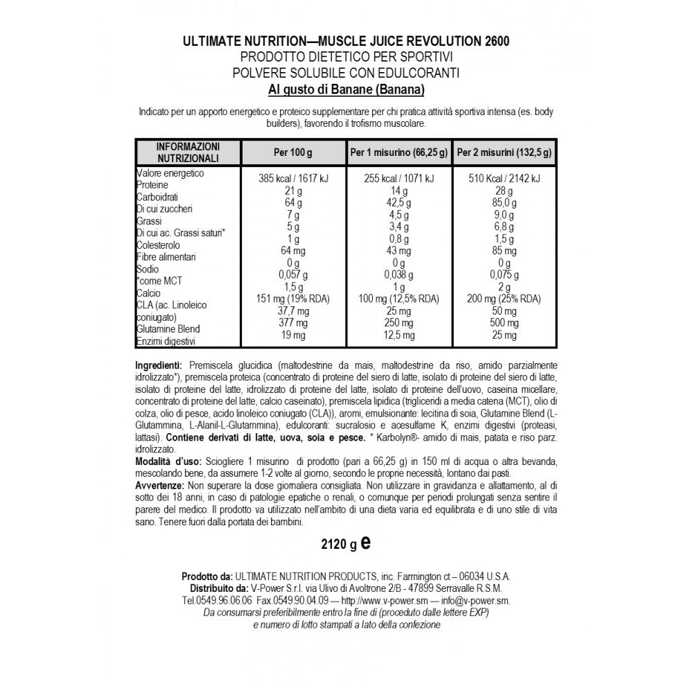 Ultimate Nutrition Muscle Juice Revolution 2600 Weight Gainer, Muscle Recovery with Glutamine, Micellar Casein and Time Release Complex Carbohydrates, Banana Protein Powder, 4.69 Pounds