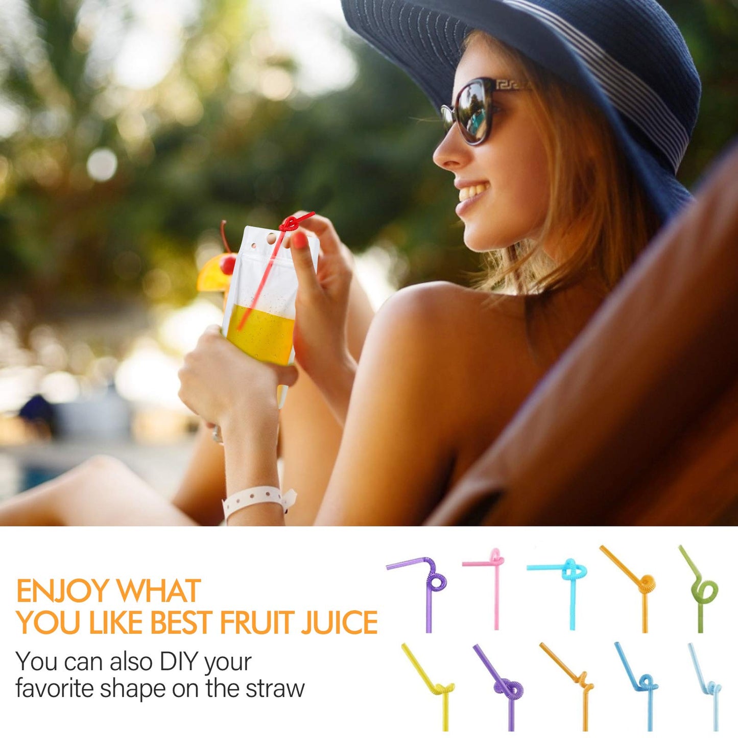 100PCs Drink Pouches with 100PCS Individual Wrapped Straws Yamgqus Freezable Juice Pouches DIY Reclosable Zipper Drink Bags for Adults and Kids Silicone Funnel Included  17oz 100 Pack