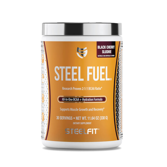 SteelFit Steel Fuel BCAA + Electrolyte Powder | Sugar-Free 2:1:1 Amino Acids Formula | Black Cherry Slushie, 30 Servings | No Crash Workout Hydration, Muscle Growth & Recovery