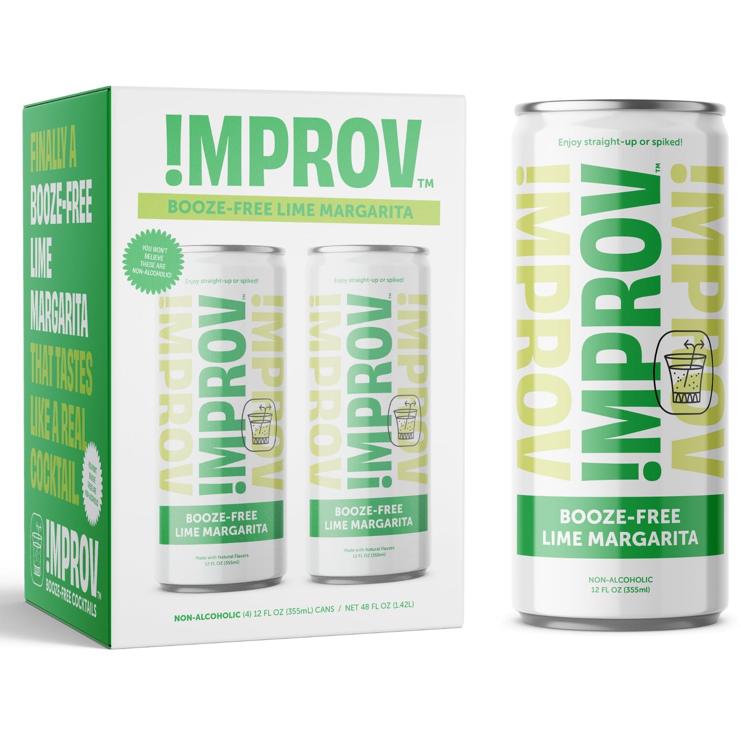 IMPROV BoozeFree Cocktails 12oz NonAlcoholic Beverage Mocktail Drink Mixer Vegan Gluten Free Zero Proof 4Pack Lime Margarita