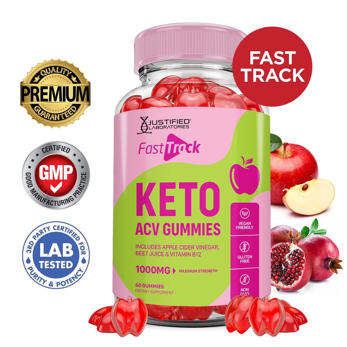 Fast Track Keto ACV Gummies Advanced Formula 1000MG Fasttrack Keto Gummies Apple Cider Vinegar Formulated with Pomegranate Beet Juice Powder B12 Vegan Non GMO 60 Gummys