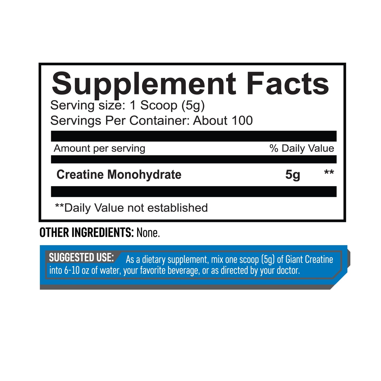 Giant Sports Edge Creatine Monohydrate, 500g - 5g Pure Micronized Creatine per Serving, Support Muscle Energy and Strength, 100 Servings - Unflavored