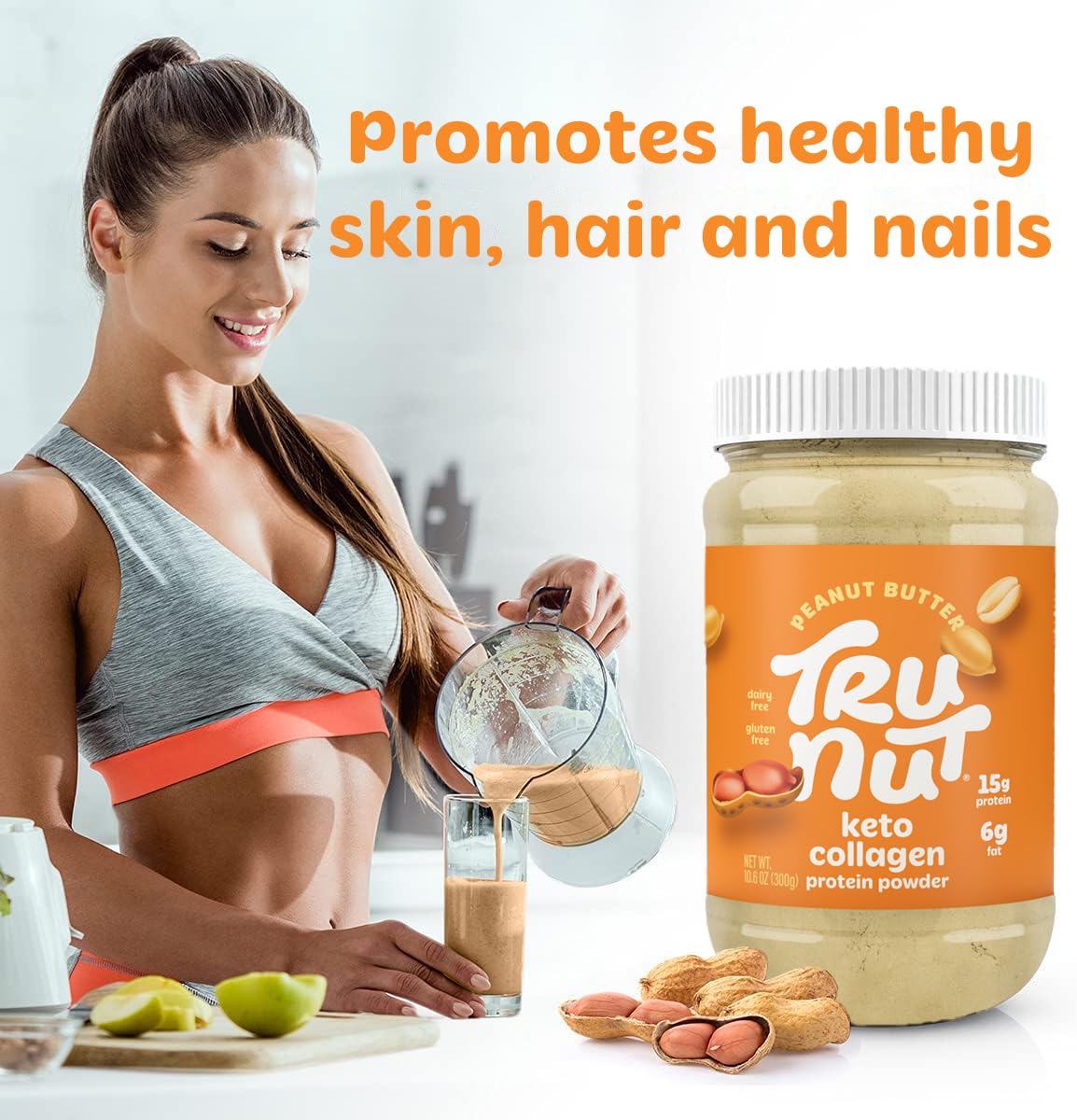 Tru-Nut Keto Collagen Protein Powder (Peanut Butter, 10.6 oz) - Peanut Butter Collagen Protein Powder - Great for Smoothies, Shakes, Keto Diet Meals and Snacks