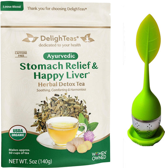 DelighTeas Liver Detox Tea | Stomach Relief & Liver Cleansing | Ayurvedic Loose Leaf Herbal Milk Thistle Tea | USDA Organic, Vegan, Caffeine Free | with BPA-Free Tea Infuser | 50 Servings, 5oz