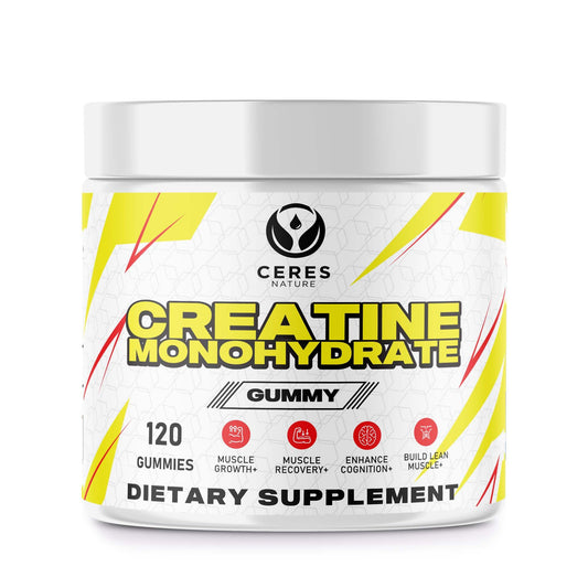 Ceres Nature Creatine Monohydrate Gummies for Men & Women-5g of Creatine Monohydrate per Serving - Vegan,Lemon Flavor, 120 Count.