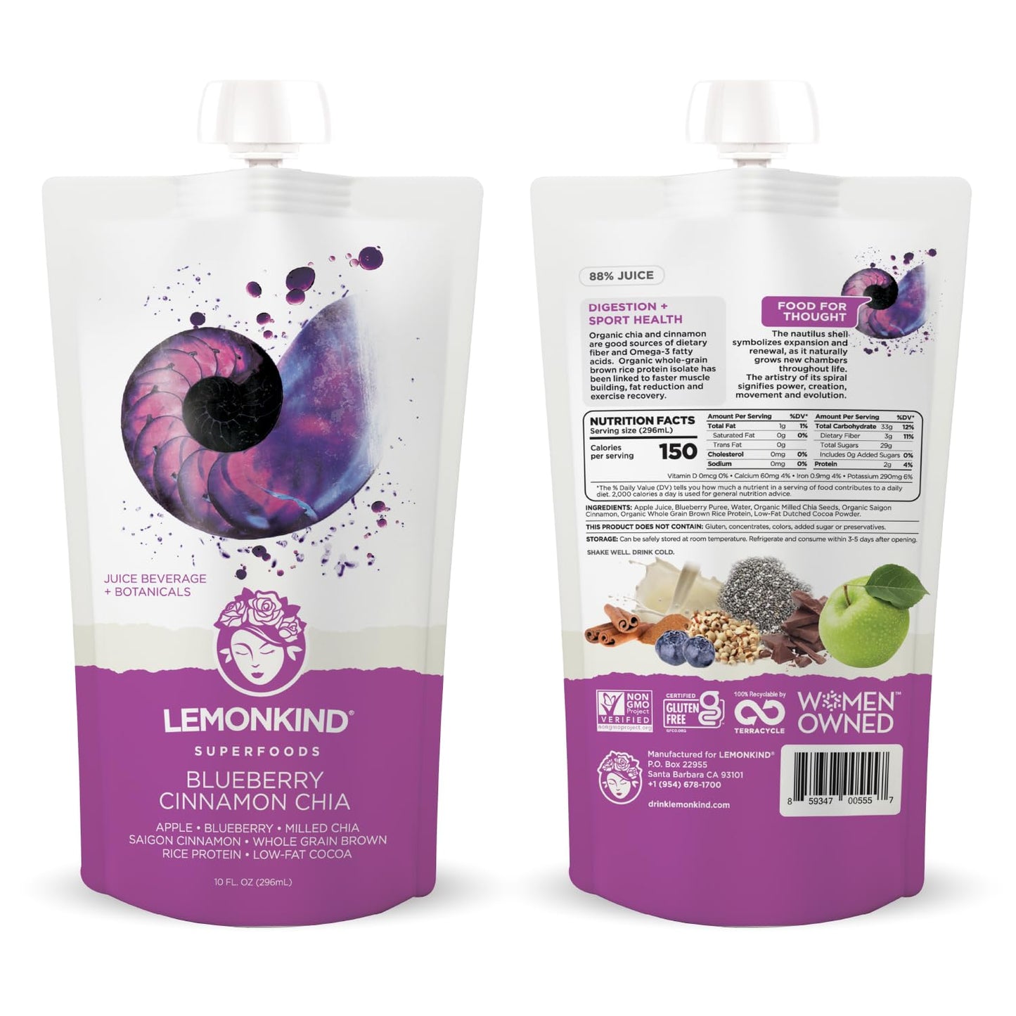 Blueberry Cinnamon Chia Superfood Juice  Digestion  Sport Health 10 oz 12 Pack