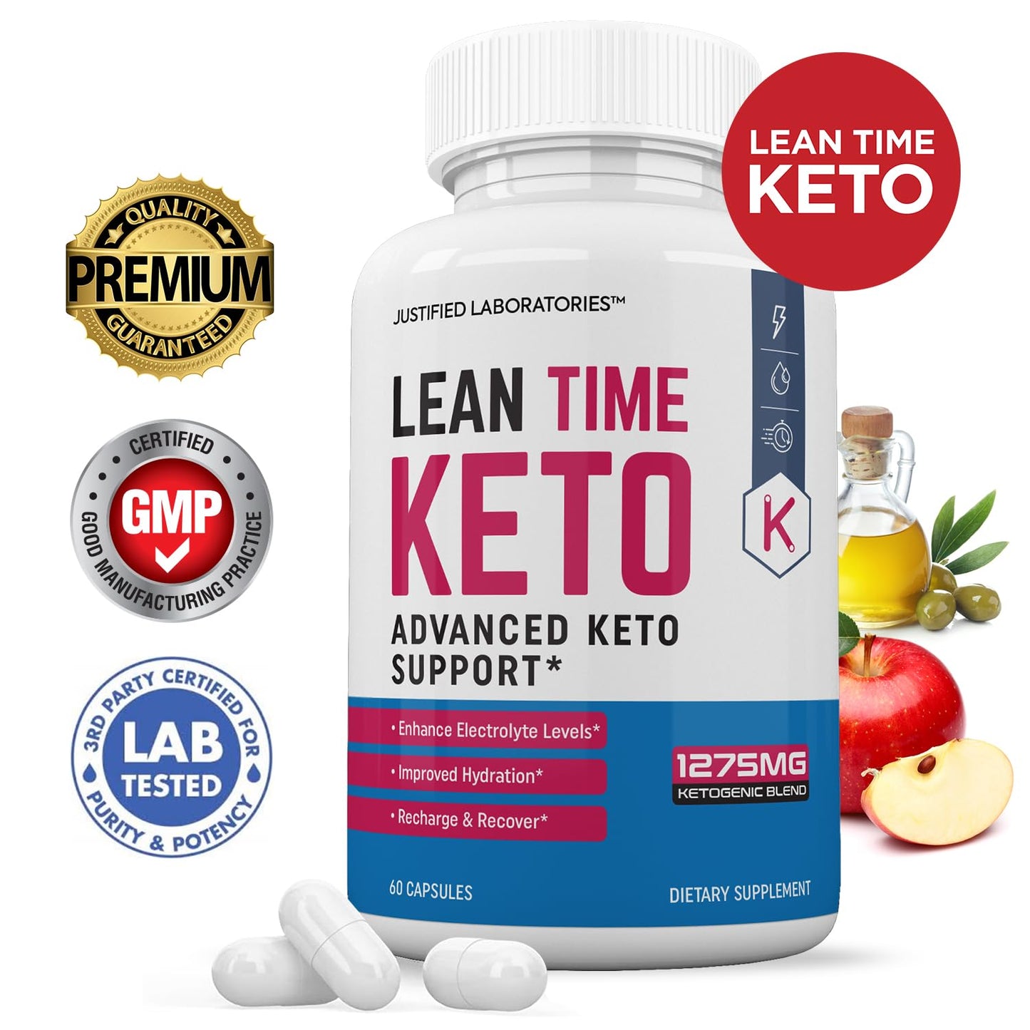 (2 Pack) Lean Time Keto Pills 1275MG New & Improved Formula Contains Apple Cider Vinegar Extra Virgin Olive Oil Powder Green Tea Leaf 120 Capsules