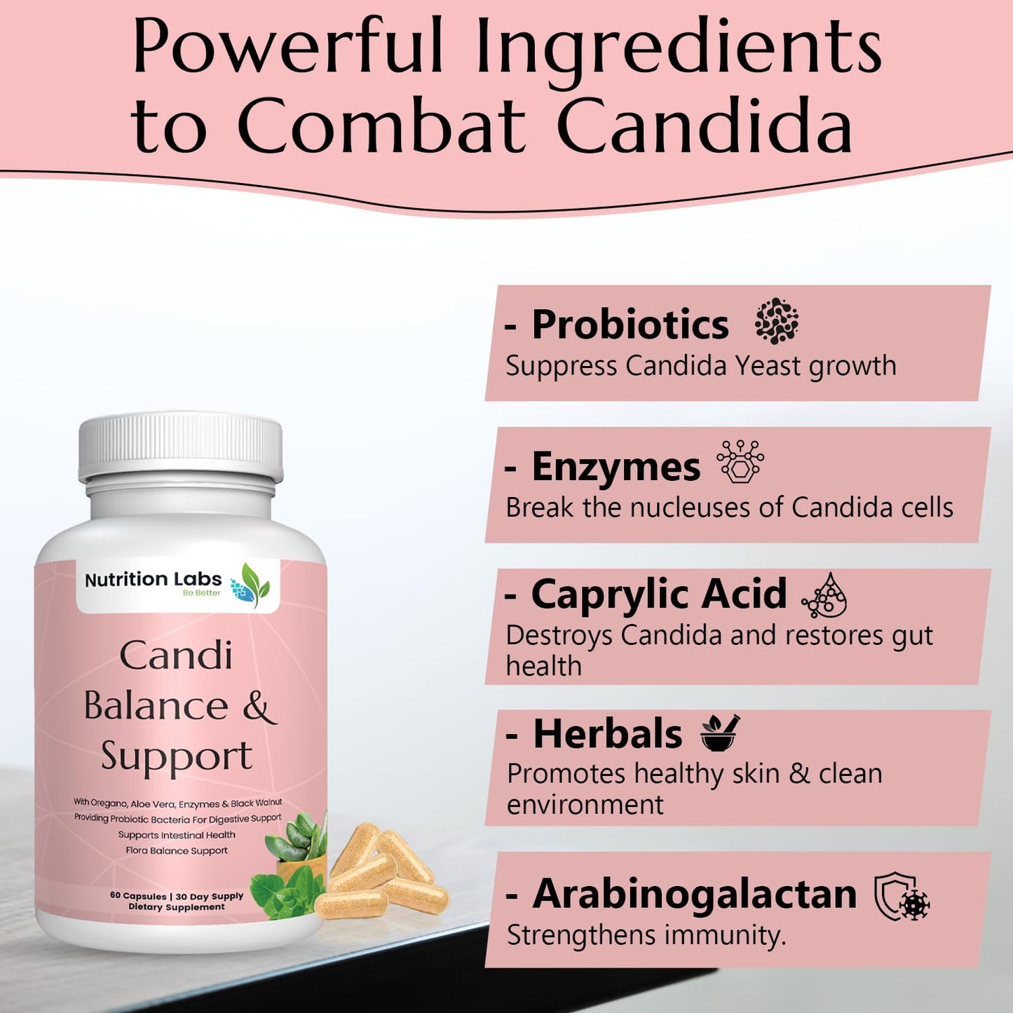 Candida Cleanse, Balance and Support Flora Herbal Supplement for Women & Men. Gut Flora & pH Level, Intestinal Health W/ Probiotics. Anti Yeast Overgrowth W/ Oregano, Caprylic Acid