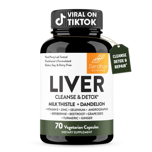 Sandhu's Liver Cleanse Detox & Repair Support | Supplement for Fatty Liver Health and Renew | 70 Veg Capsules | Milk Thistle Dandelion Root with 9 Herbal Minerals for Men & Women
