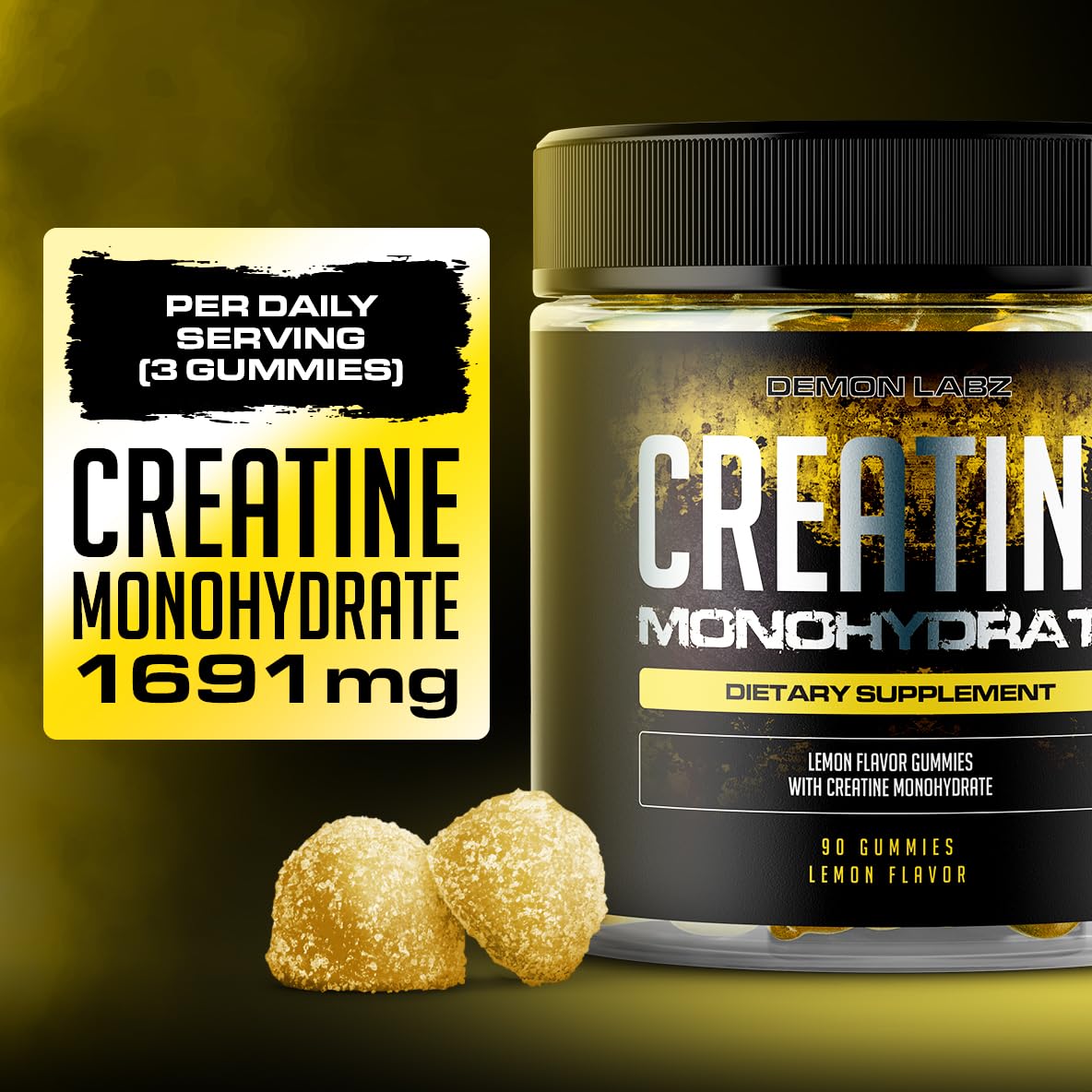 Demon Labz Creatine Monohydrate - Gummies with Lemon Flavor (90 Count (Pack of 1))