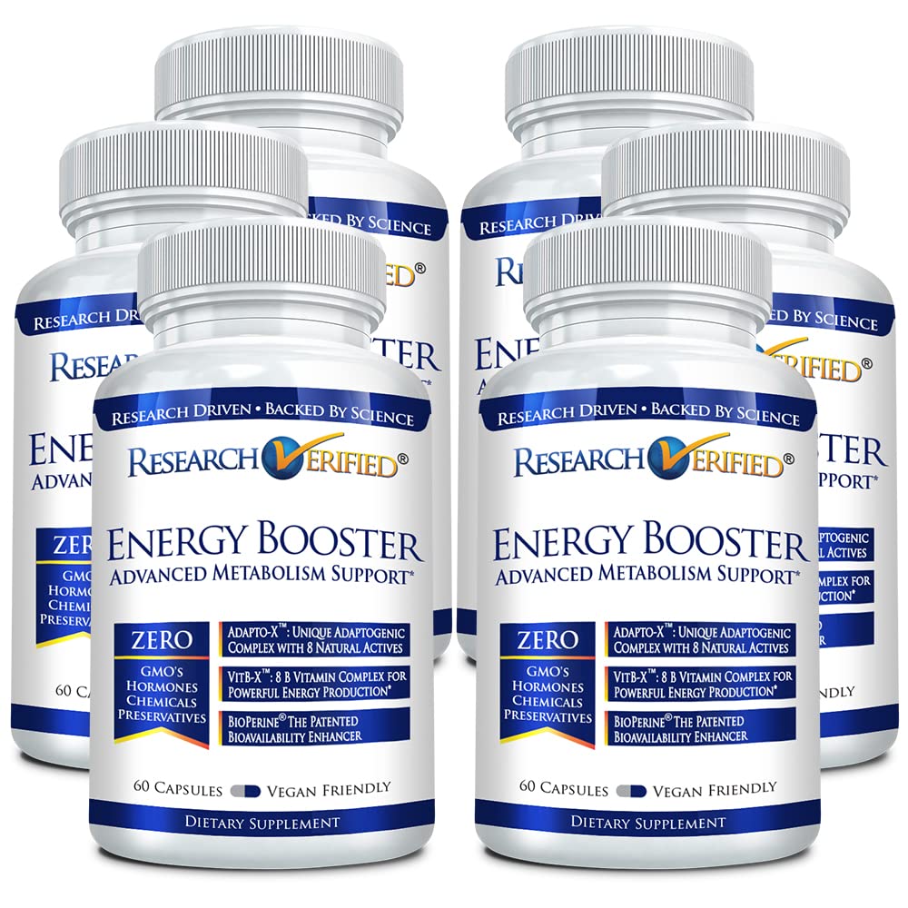 Research Verified Energy Booster - Natural Energy Support - 360 Capsules - Caffeine Free - B Vitamins and Adaptogens - 6 Month Supply