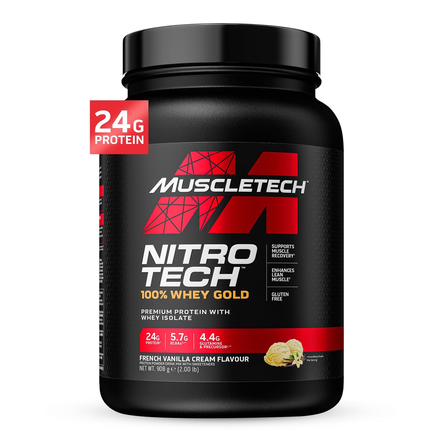 Whey Protein Powder , MuscleTech Nitro-Tech Whey Gold Protein Powder , Whey Protein Isolate Smoothie Mix , Protein Powder for Women & Men , Vanilla Protein Powder, 2 lbs (28 Servings)-package varies
