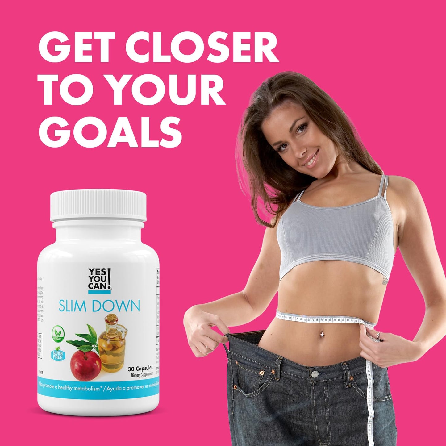 Yes You Can! Slim Down Dietary Supplements - with African Mango, L-Carnitine, Apple Cider Vinegar, Green Tea Extract, and Caffeine derived from Guarana Seed Extract, 30 Capsules/1 Month Supply