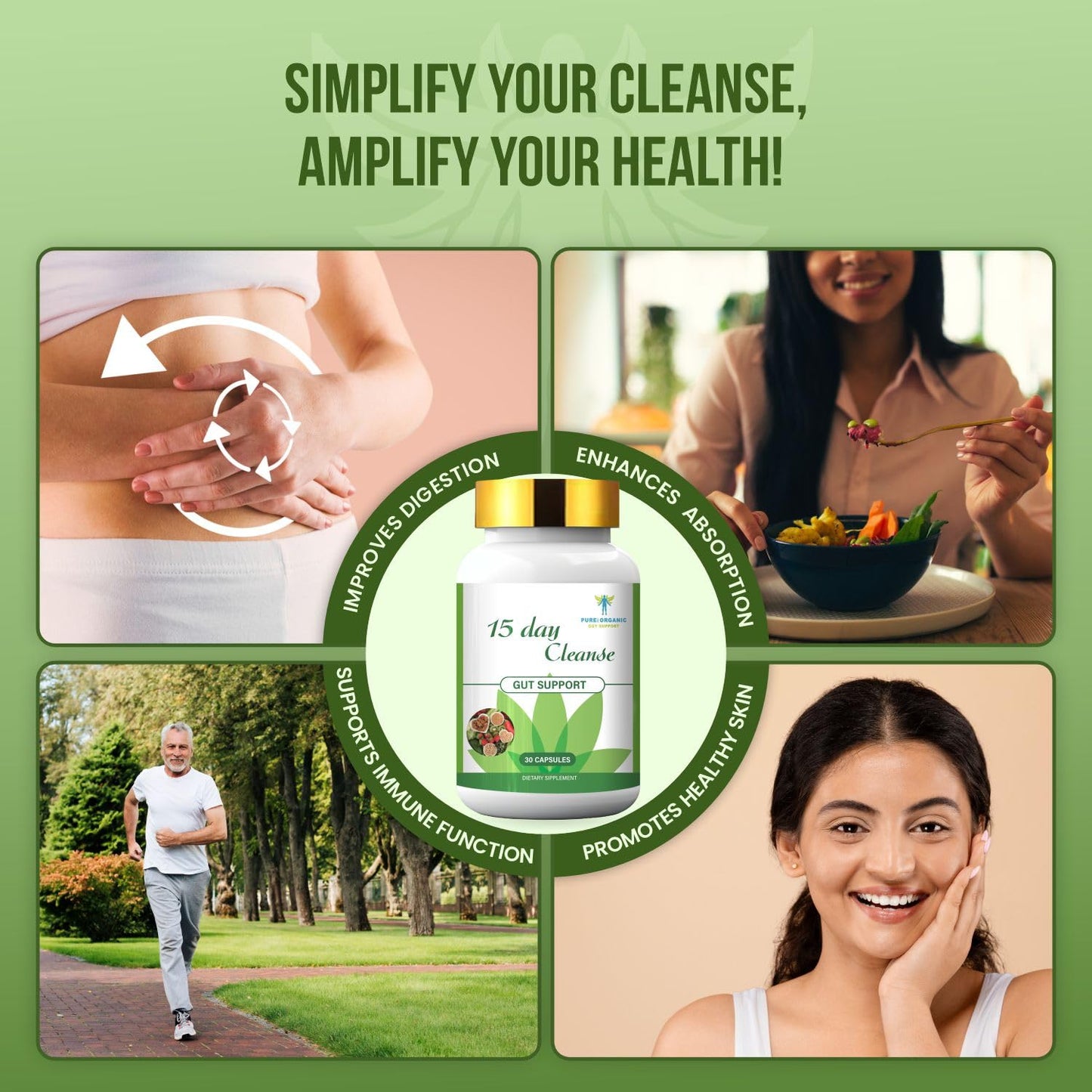 Pure&Organic 15 Days Cleanse for Gut System - Softgel Capsules with Ginkgo Biloba & Ginger (30 Capsules) - Natural Detox, Digestive Health