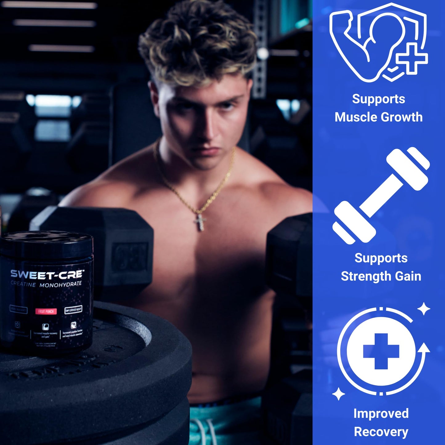 Sweet Cre Creatine Monohydrate - 5g Creatine Monohydrate Powder - Advanced Creatine for Women and Men - Bulk Supplements Creatine - Delicious Fruit Punch Flavor - 9.8oz (40 Servings, Blue Raspberry)