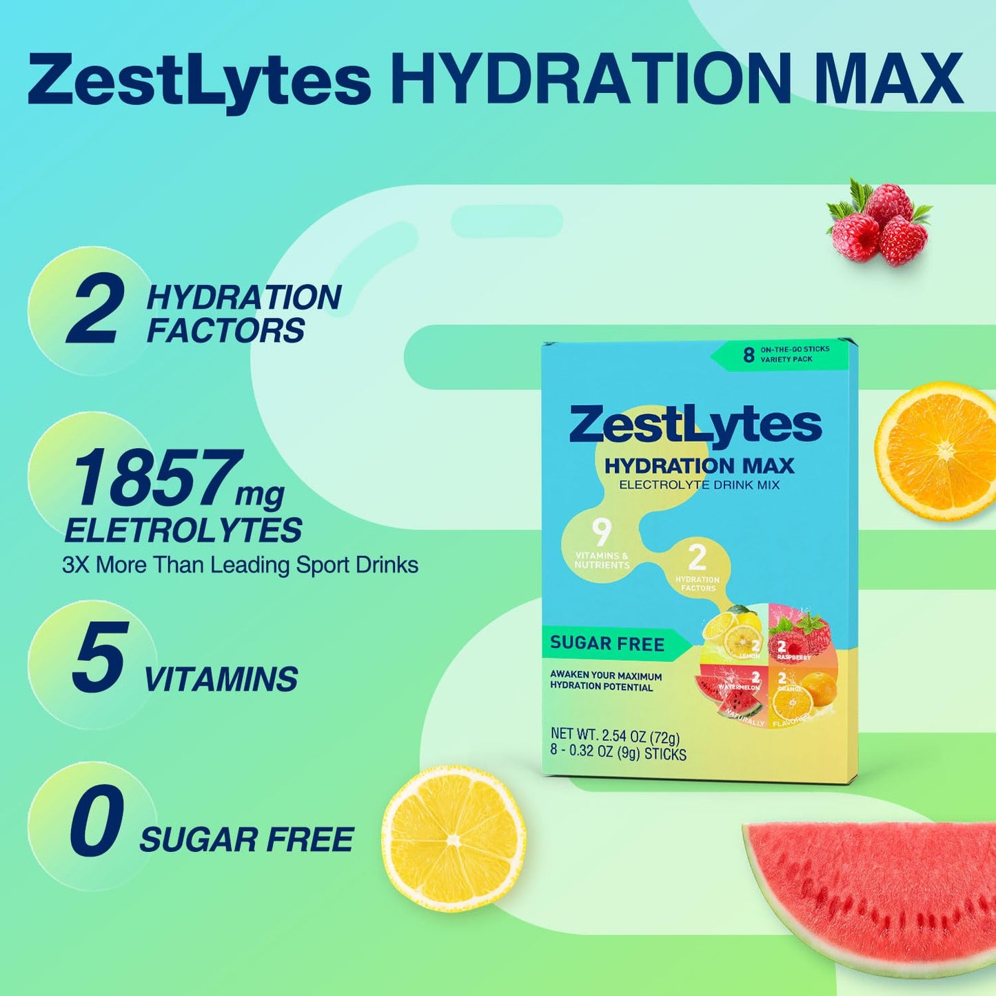 Salty Fruit Flavor Hydration Powder Packets, Electrolyte Powder Drink Mix, Liquid Everyday IV Drink Mix for Rehydration Max | Sugar Free | 9 Vitamins & Nutrients | 2 Hydration Factors | 8 Sticks