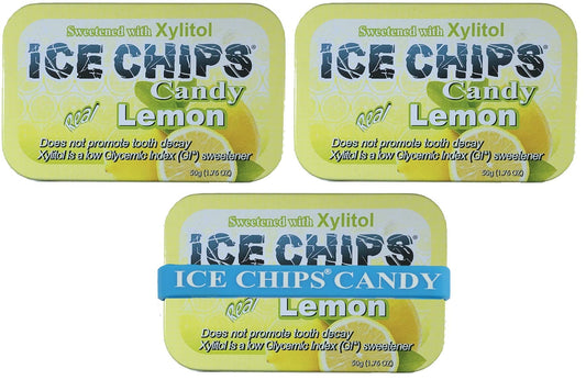 ICE CHIPS Xylitol Candy Tins Lemon 3 Pack  Includes BAND as shown