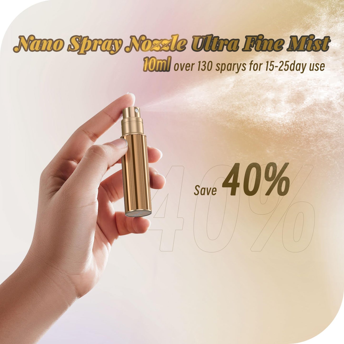YIERSO 10ml Perfume Atomizer Travel Refillable,Bottom-Filling Fragrances Perfumes Bottle,Mini Cologne Dispenser, Portable Sprayer Pocket Size for Women Men Cruise Car Trip Gift 0.34oz (Gold)