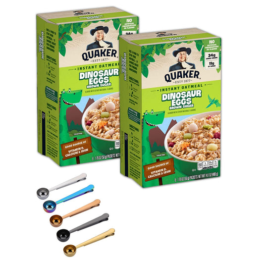 Quaker Instant Oatmeal Dinosaur Eggs Brown Sugar 8176 141 Oz Pack of 4 Includes One Free Scoop with Bag Sealing Clip
