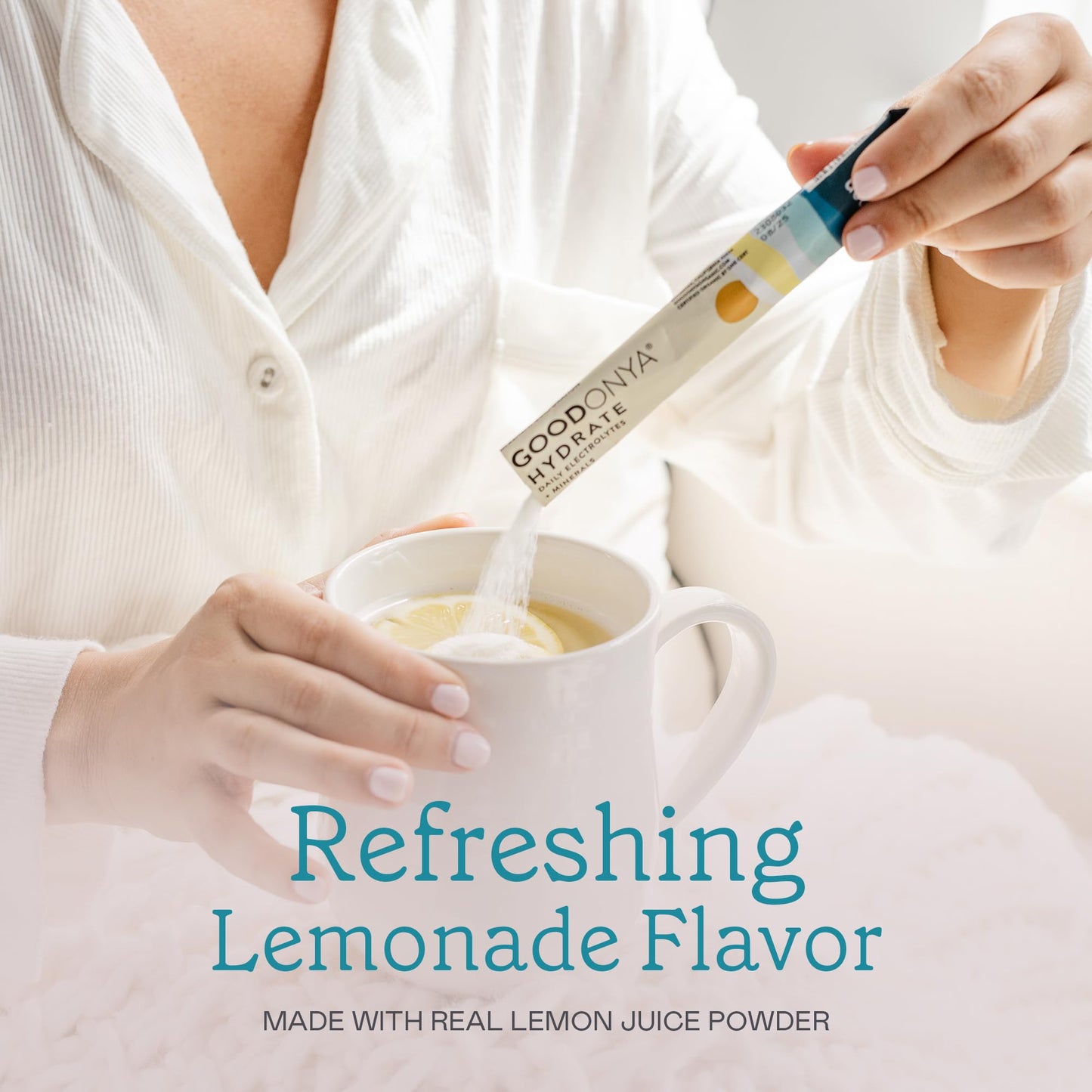 GOODONYA Organic Hydration - Electrolyte Powder Packets | Lemon, Coconut Water, Magnesium, Himalayan Pink Salt | Only 1g Sugar, No Artificial Flavors | USDA Organic & Plant-Based | 12 Stick Packs