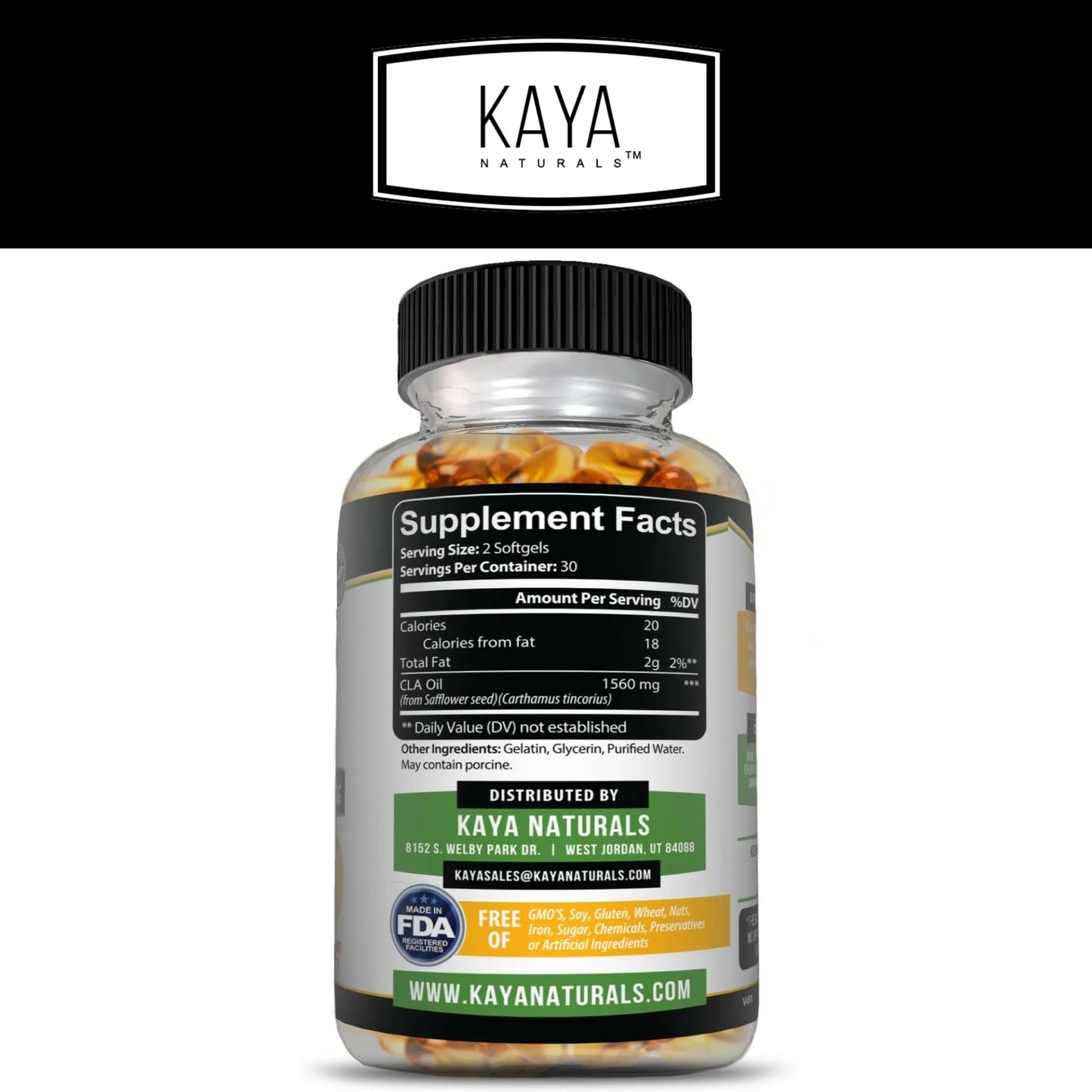 Kaya Naturals CLA Capsules - Conjugated Linoleic Acid - Non-GMO & Gluten-Free (60 Count (Pack of 1))