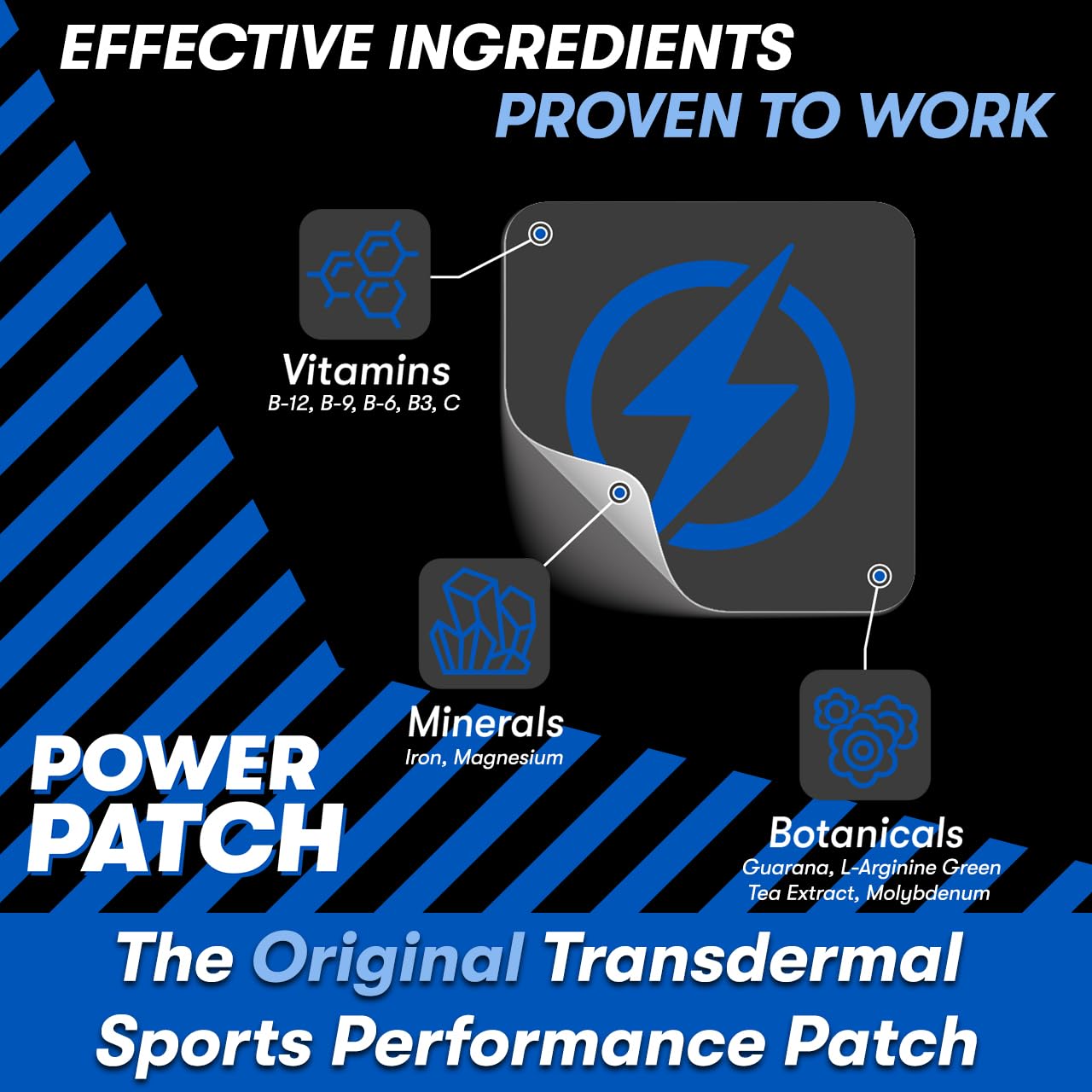 MY POWER PATCH Sports Performance Patches, Vitamin Patch for Increased Energy, Stamina, Focus, Improved Muscle Function, Reduced Muscle Fatigue, with Botanicals, 30 Pack, for Optimal Athletic Results