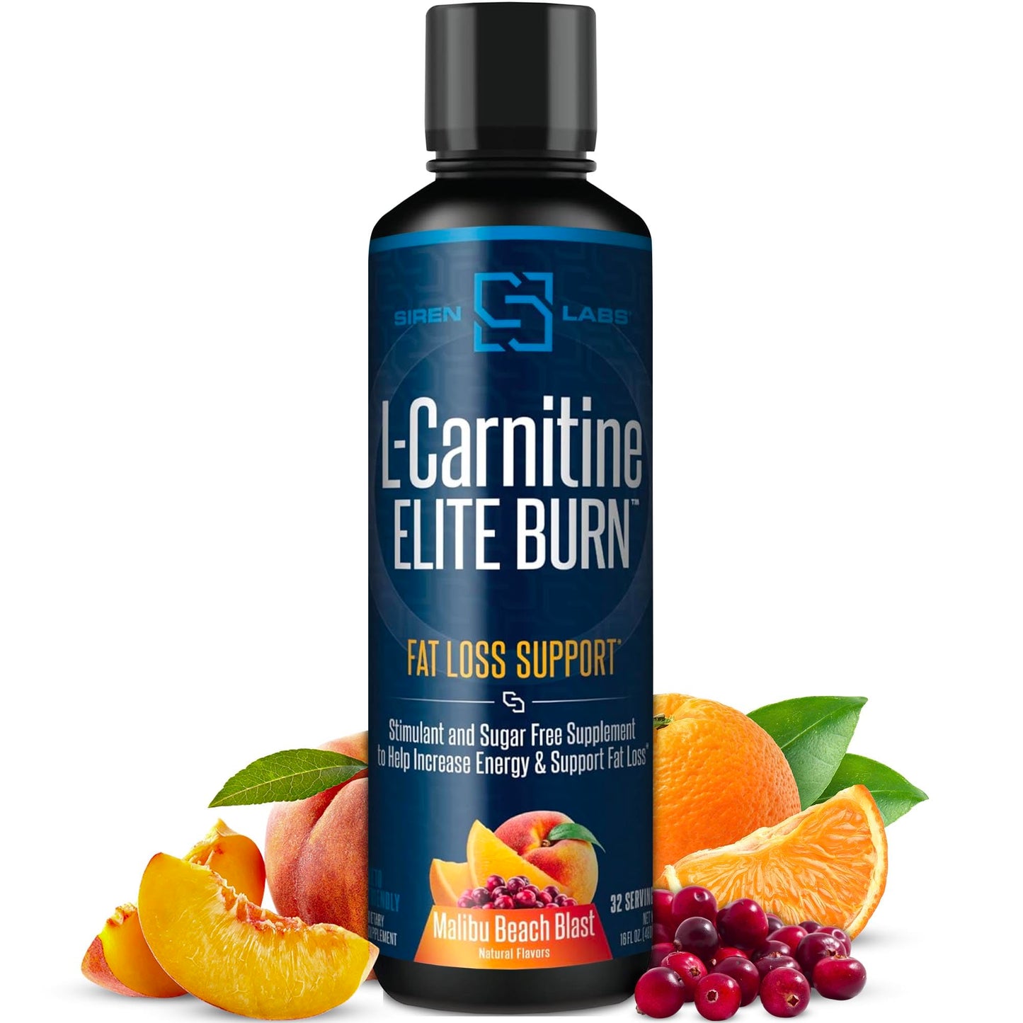 Siren Labs L-Carnitine Elite Burn Liquid Keto Fat Burner and Metabolism Activator - Fat Loss Support Keto Friendly Weight Loss Increase Energy-Stimulant Free - Malibu Beach Blast 3000mg (32 Servings)