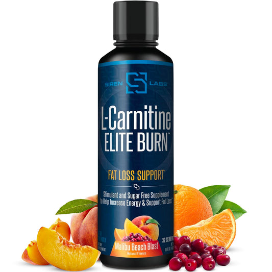 Siren Labs L-Carnitine Elite Burn Liquid Keto Fat Burner and Metabolism Activator - Fat Loss Support Keto Friendly Weight Loss Increase Energy-Stimulant Free - Malibu Beach Blast 3000mg (32 Servings)