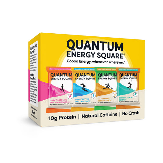 Quantum Energy Square Energy Bar with Caffeine  10g Protein Delicious Healthy Snack On The Go Vegan Glutenfree Soyfree Dairyfree Flavor Variety 8Pk