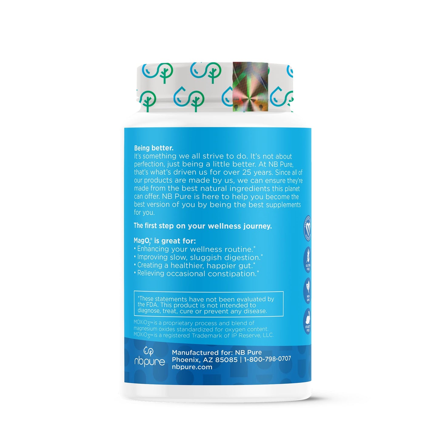 nbpure MagO7 - Natural Colon Cleanse & Detox - Occasional Constipation Relief, Stool Softening, & Bloating Support for Men & Women - Ozonated Magnesium Oxide, 90 Capsules