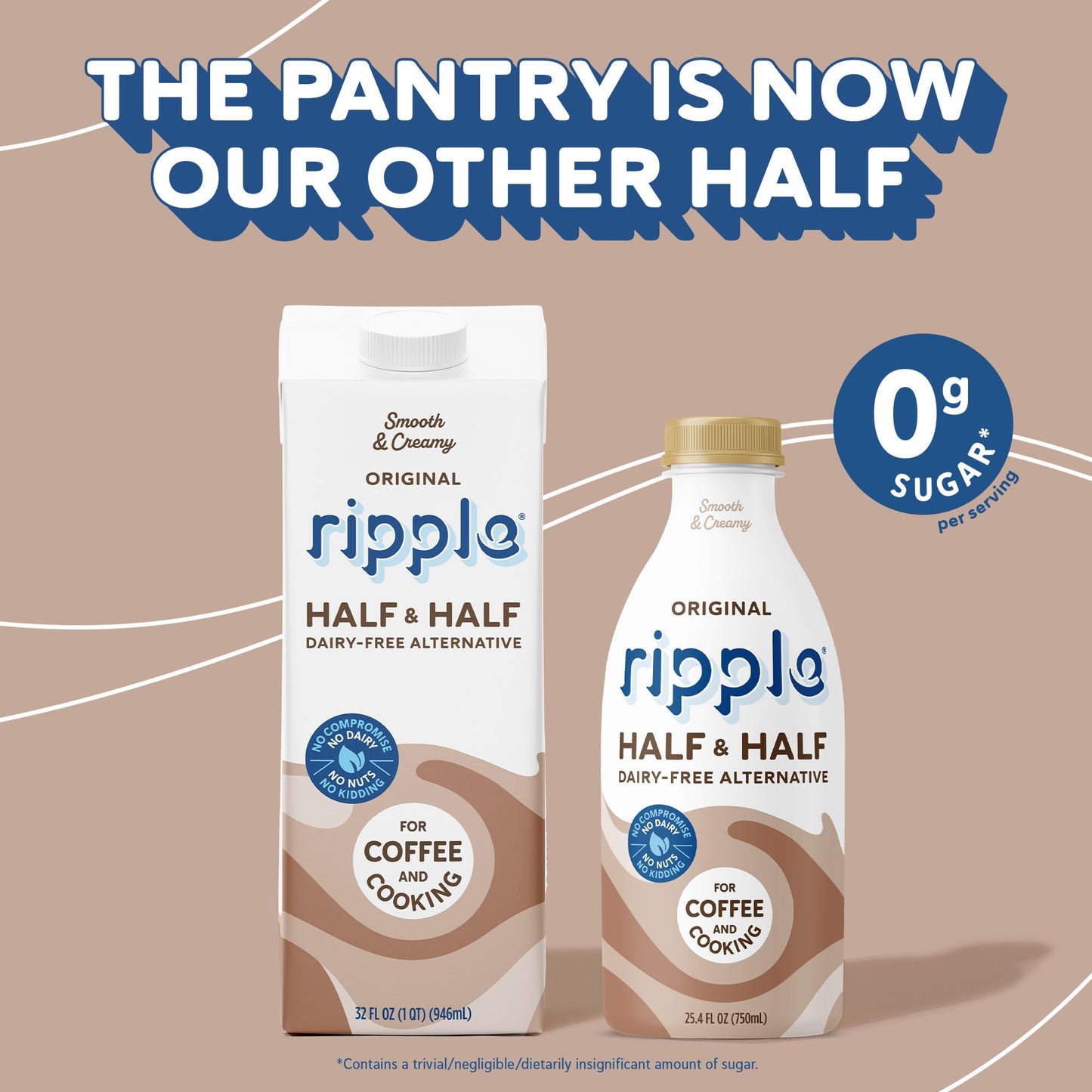 Ripple Half and Half NonDairy Milks  Vegan Milk with 8g Pea Protwin  Shelf Stable  NonGMO Plant Based Gluten Free  32 Fl Oz Pack of 6 Half and Half