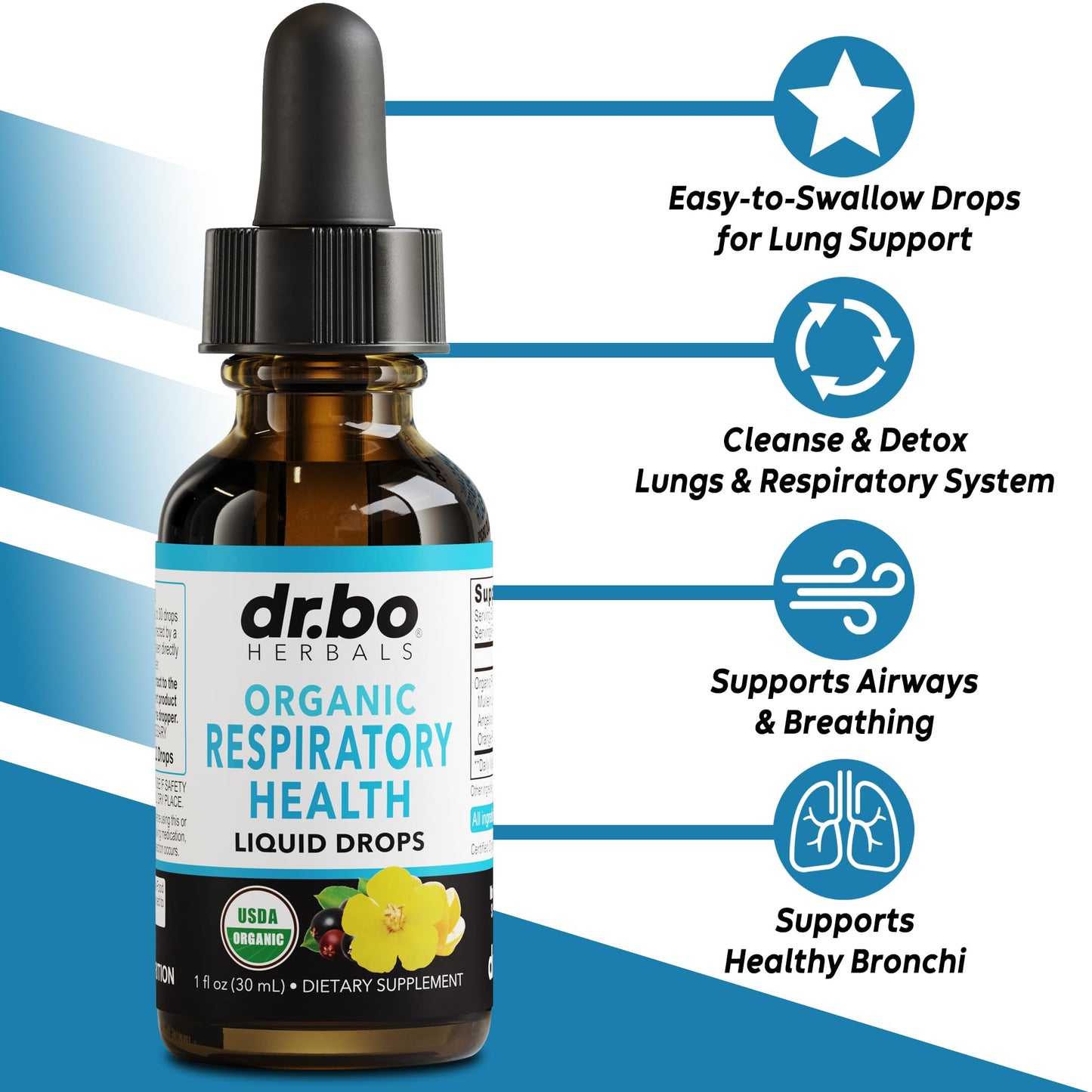 Lung Detox Respiratory Health Drops - Organic Respiratory Supplements Herbal Lung Cleanse, Mullein Drops for Lungs Bronchial Support, Mucus Clear with Mullein Leaf Extract, Elderberry Supplement 1 oz