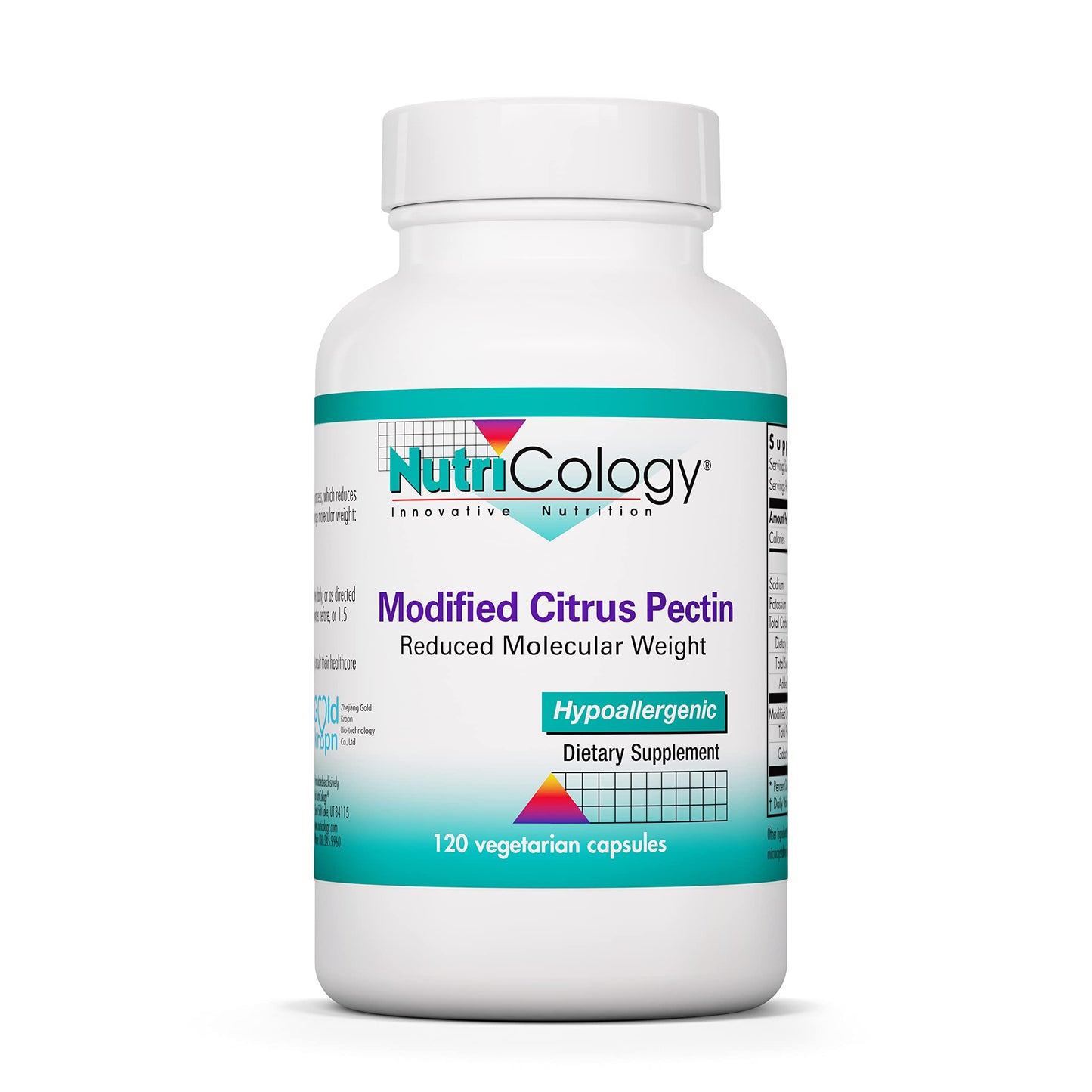 NutriCology Modified Citrus Pectin Supplement for Gut Support - Modified Citrus Pectin Capsules for Men & Women, Hypoallergenic, Gluten Free, Reduced Molecular Weight - 120 Vegetarian Capsules