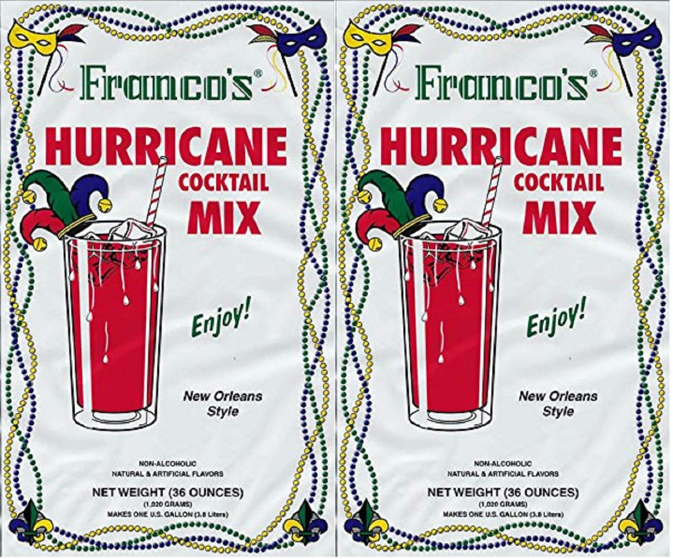 Francos New Orleans Style Hurricane Cocktail Mix 36 Ounce Pouch Pack of 2 Makes 2 Gallons Total