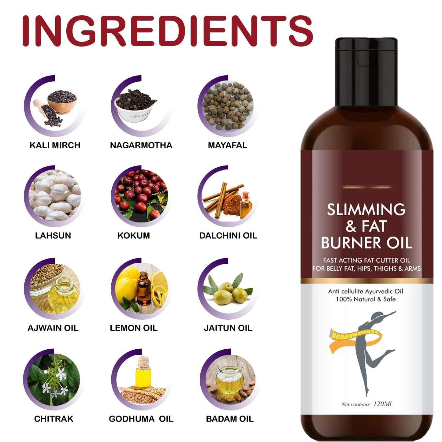 Fa.t Burner For Men, Fa.t Loss O.il, Fat Burning Oi.l, Weight Loss O.il, Slimming Oil, Belly Fat Burners For Women & Men, Motapa Kam Karne Ki Dawai, Anti Cellulite Oil,120 ml Pack of 1