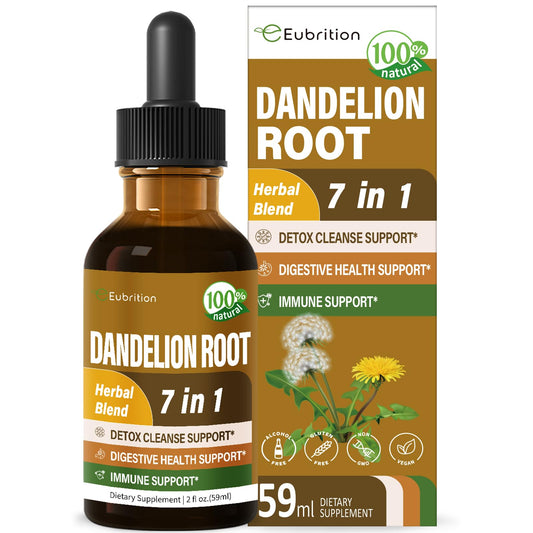 Eubrition Herbal Liquid Drops, Natural Dandelion Root Burdock Licorice Extract Support Detox Cleanse, Digestive Health & Immunity. 2oz