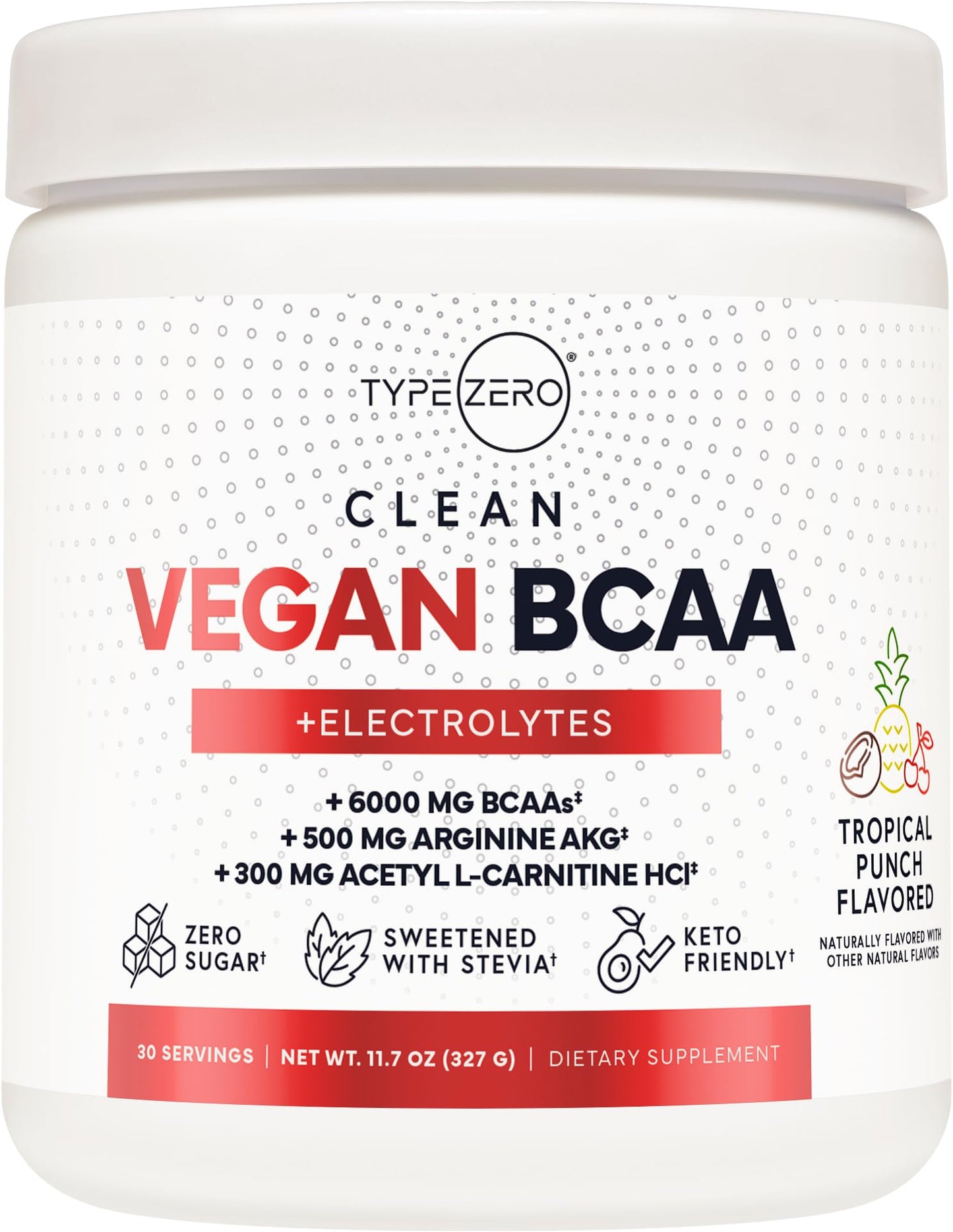 Type Zero Ultra Clean Vegan BCAA Powder + Electrolytes (Hawaiian Punch | 6G) 2:1:1 Sugar-Free/No Sucralose BCAAs Amino Acids Supplement for Women/Men - Best BCAA Vegan Amino Acids After Workout Drink